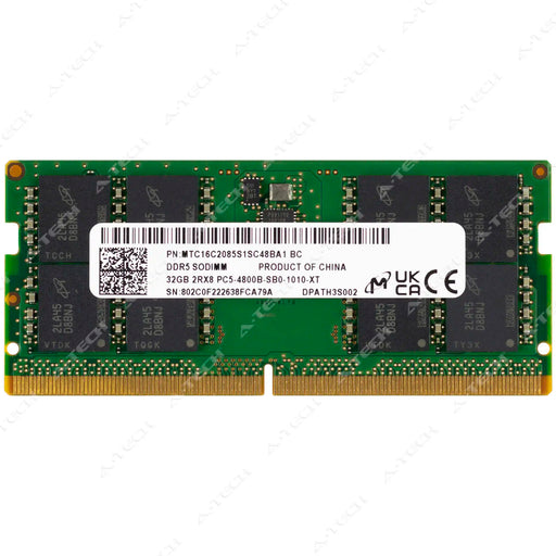 MTC16C2085S1SC48BA1 - Micron RAM 32GB 2Rx8 PC5-38400 SODIMM DDR5 4800MHz Non-ECC Unbuffered Laptop Memory Module