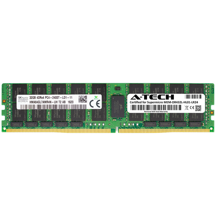 MEM-DR432L-HL01-LR24 Supermicro Certified 32GB DDR4 PC4-19200L LRDIMM Memory RAM Module (Hynix HMA84GL7AMR4N-UH)