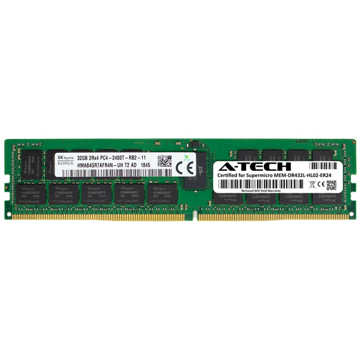 MEM-DR432L-HL02-ER24 Supermicro Certified 32GB DDR4 PC4-19200R RDIMM Memory RAM Module (Hynix HMA84GR7AFR4N-UH)