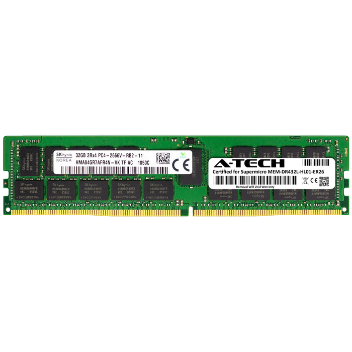MEM-DR432L-HL01-ER26 Supermicro Certified 32GB DDR4 PC4-21300R RDIMM Memory RAM Module (Hynix HMA84GR7AFR4N-VK)