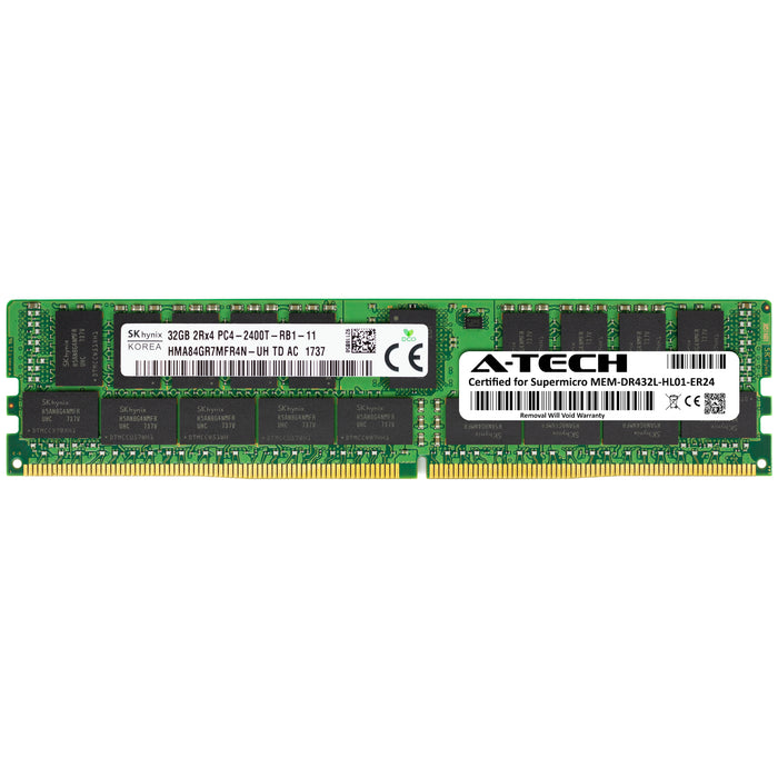 MEM-DR432L-HL01-ER24 Supermicro Certified 32GB DDR4 PC4-19200R RDIMM Memory RAM Module (Hynix HMA84GR7MFR4N-UH)