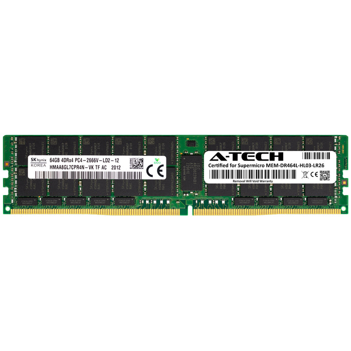 MEM-DR464L-HL03-LR26 Supermicro Certified 64GB DDR4 PC4-21300L LRDIMM Memory RAM Module (Hynix HMAA8GL7CPR4N-VK TF)