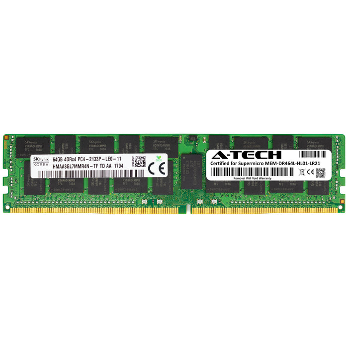 MEM-DR464L-HL01-LR21 Supermicro Certified 64GB DDR4 PC4-17000L LRDIMM Memory RAM Module (Hynix HMAA8GL7MMR4N-TF)