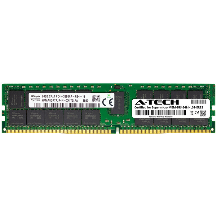 MEM-DR464L-HL02-ER32 Supermicro Certified 64GB DDR4 PC4-25600R RDIMM Memory RAM Module (Hynix HMAA8GR7AJR4N-XN)