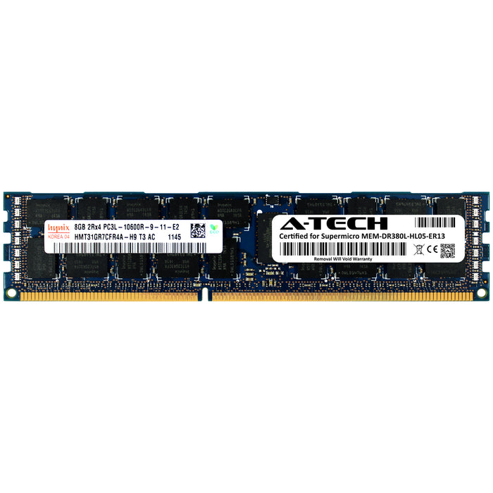 MEM-DR380L-HL05-ER13 Supermicro Certified 8GB DDR3/DDR3L PC3L-10600R RDIMM Memory RAM Module (Hynix HMT31GR7CFR4A-H9)