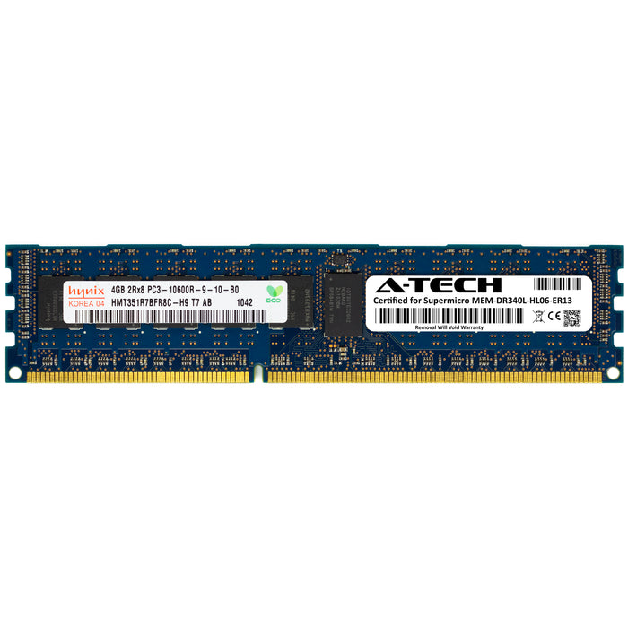 MEM-DR340L-HL06-ER13 Supermicro Certified 4GB DDR3 PC3-10600R RDIMM Memory RAM Module (Hynix HMT351R7BFR8C-H9)