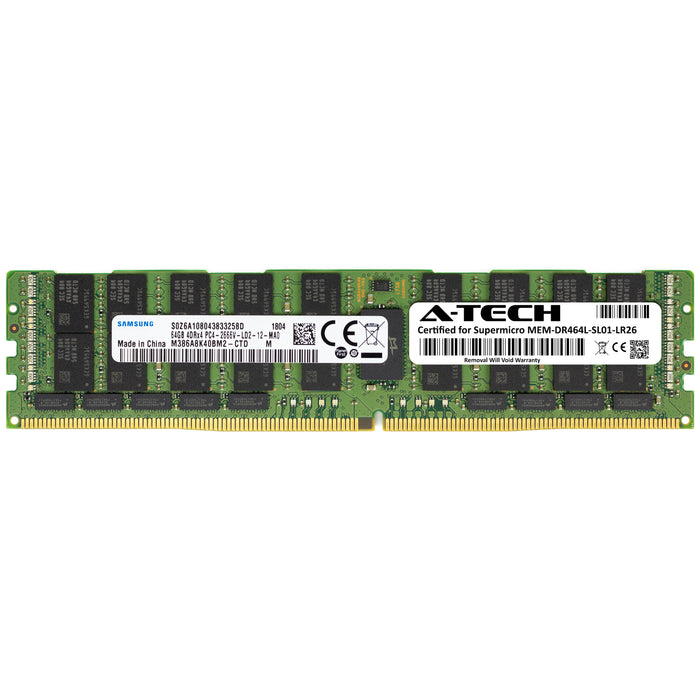 MEM-DR464L-SL01-LR26 Supermicro Certified 64GB DDR4 PC4-21300L LRDIMM Memory RAM Module (Samsung M386A8K40BM2-CTD6Q)