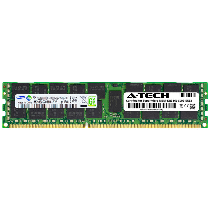 MEM-DR316L-SL06-ER13 Supermicro Certified 16GB DDR3/DDR3L PC3L-10600R RDIMM Memory RAM Module (Samsung M393B2G70BH0-YH9)