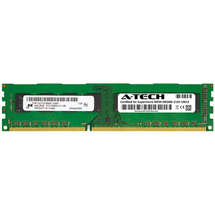 MEM-DR340L-CL01-UN13 Supermicro Certified 4GB DDR3 PC3-10600 DIMM Memory RAM Module (Micron MT16JTF51264AZ-1G4D1)