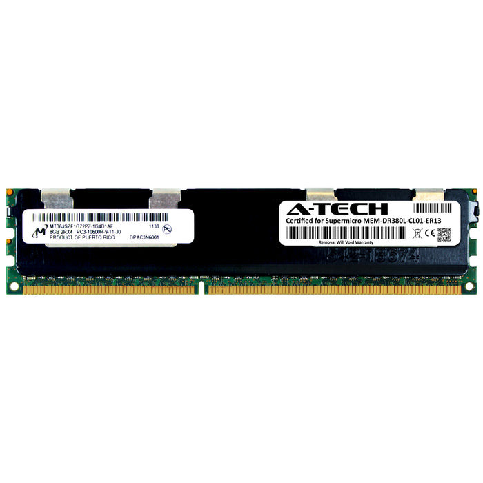MEM-DR380L-CL01-ER13 Supermicro Certified 8GB DDR3 PC3-10600R RDIMM Memory RAM Module (Micron MT36JSZF1G72PZ-1G4D1)