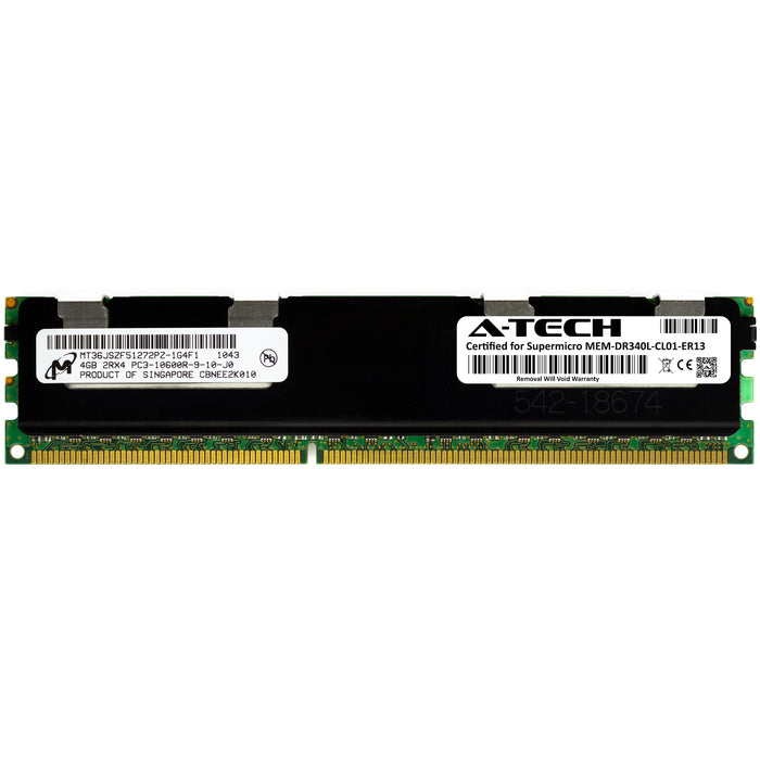 MEM-DR340L-CL01-ER13 Supermicro Certified 4GB DDR3 PC3-10600R RDIMM Memory RAM Module (Micron MT36JSZF51272PZ-1G4F1)