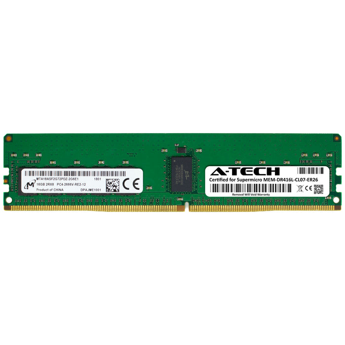 MEM-DR416L-CL07-ER26 Supermicro Certified 16GB DDR4 PC4-21300R RDIMM Memory RAM Module (Micron MTA18ASF2G72PDZ-2G6E1)