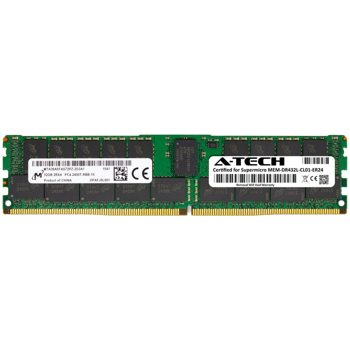 MEM-DR432L-CL01-ER24 Supermicro Certified 32GB DDR4 PC4-19200R RDIMM Memory RAM Module (Micron MTA36ASF4G72PZ-2G3A1)