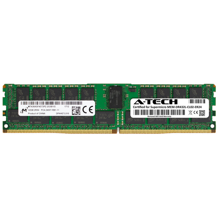 MEM-DR432L-CL02-ER24 Supermicro Certified 32GB DDR4 PC4-19200R RDIMM Memory RAM Module (Micron MTA36ASF4G72PZ-2G3B1)