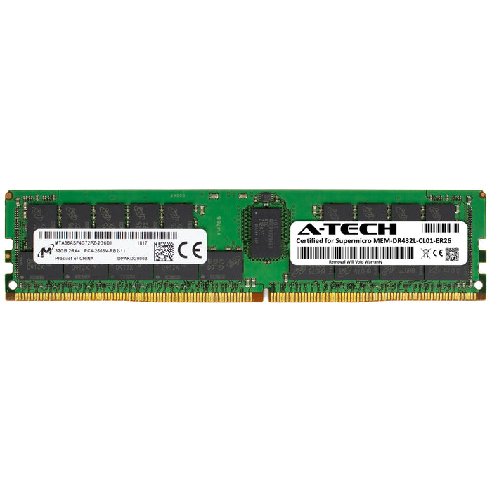 MEM-DR432L-CL01-ER26 Supermicro Certified 32GB DDR4 PC4-21300R RDIMM Memory RAM Module (Micron MTA36ASF4G72PZ-2G6D1)