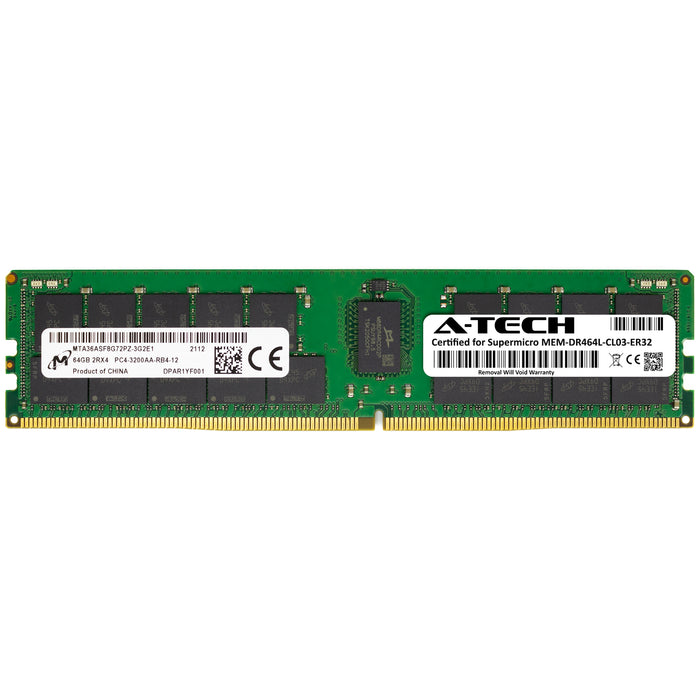 MEM-DR464L-CL03-ER32 Supermicro Certified 64GB DDR4 PC4-25600R RDIMM Memory RAM Module (Micron MTA36ASF8G72PZ-3G2E1)