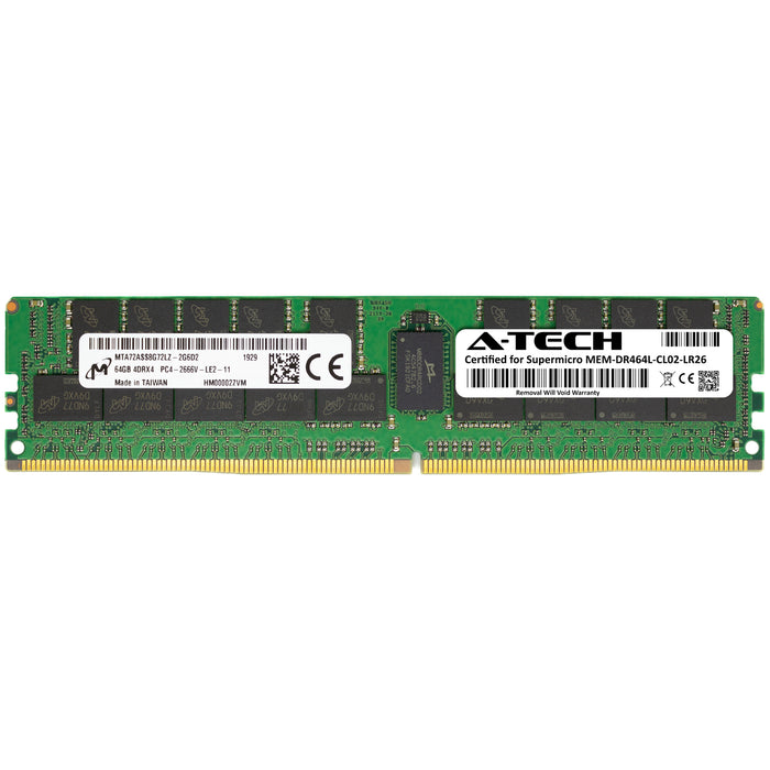 MEM-DR464L-CL02-LR26 Supermicro Certified 64GB DDR4 PC4-21300L LRDIMM Memory RAM Module (Micron MTA72ASS8G72LZ-2G6D2)