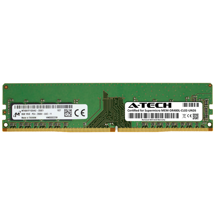 MEM-DR480L-CL02-UN26 Supermicro Certified 8GB DDR4 PC4-21300 DIMM Memory RAM Module (Micron MTA8ATF1G64AZ-2G6E1)