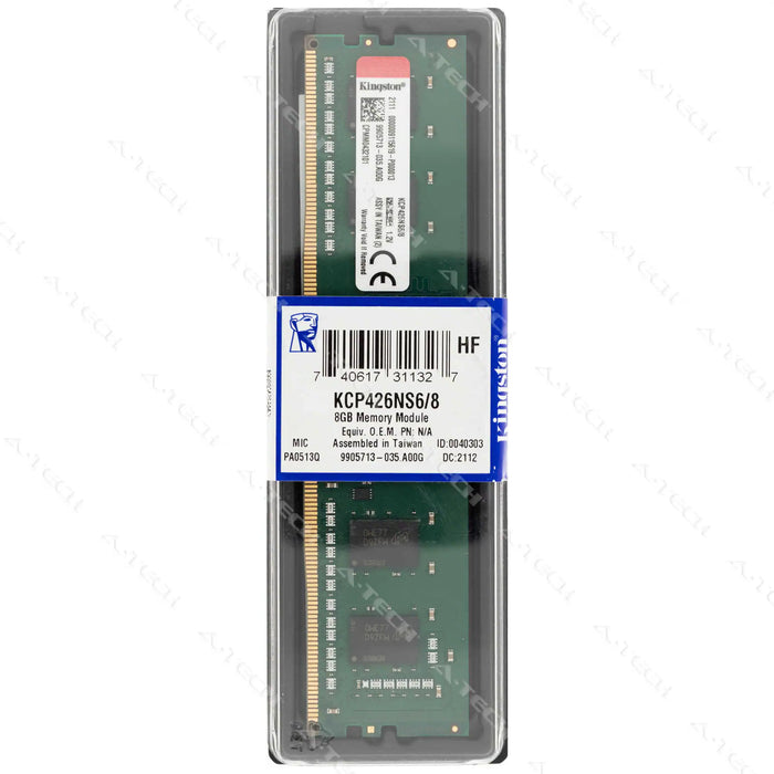 KCP426NS6/8 - Kingston RAM 8GB 1Rx16 PC4-21300 DIMM DDR4 2666MHz Non-ECC Unbuffered Desktop Memory Module