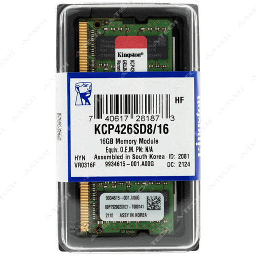 KCP426SD8/16 - Kingston RAM 16GB 2Rx8 PC4-21300 SODIMM DDR4 2666MHz Non-ECC Unbuffered Laptop Memory Module