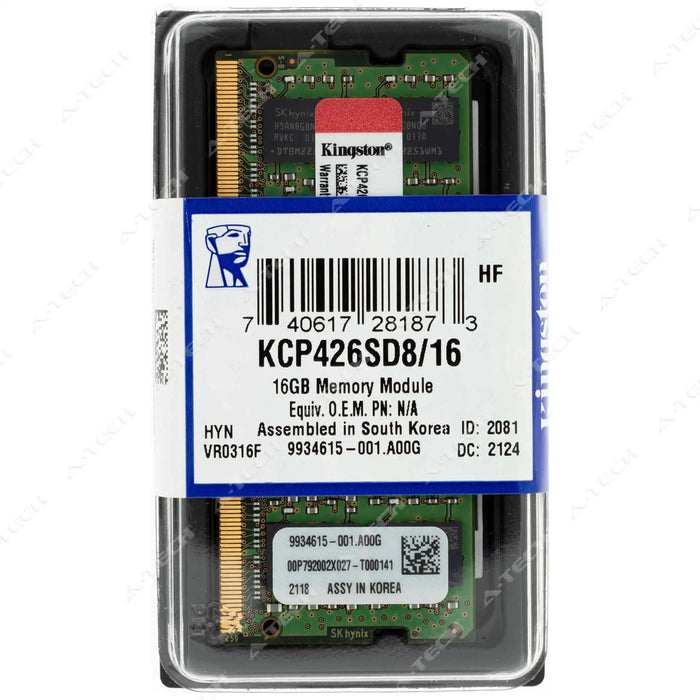 KCP426SD8/16 - Kingston RAM 16GB 2Rx8 PC4-21300 SODIMM DDR4 2666MHz Non-ECC Unbuffered Laptop Memory Module