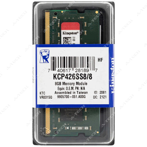 KCP426SS8/8 - Kingston RAM 8GB 1Rx8 PC4-21300 SODIMM DDR4 2666MHz Non-ECC Unbuffered Laptop Memory Module