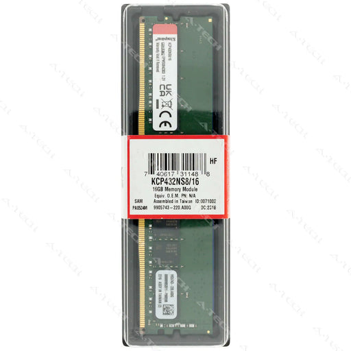 KCP432NS8/16 - Kingston RAM 16GB 1Rx8 PC4-25600 DIMM DDR4 3200MHz Non-ECC Unbuffered Desktop Memory Module