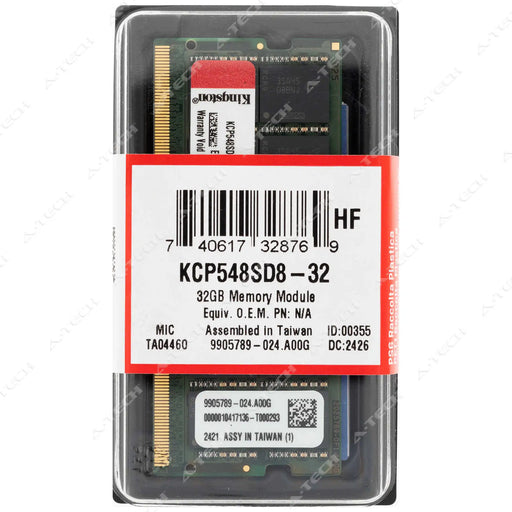 KCP548SD8-32 - Kingston RAM 32GB 2Rx8 PC5-38400 SODIMM DDR5 4800MHz Non-ECC Unbuffered Laptop Memory Module