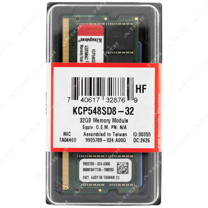 KCP548SD8-32 - Kingston RAM 32GB 2Rx8 PC5-38400 SODIMM DDR5 4800MHz Non-ECC Unbuffered Laptop Memory Module