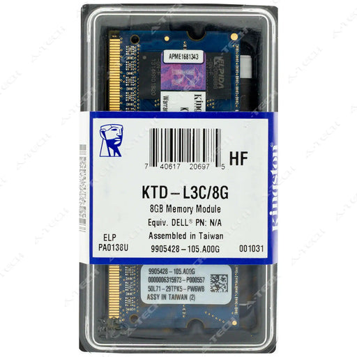 KTD-L3C/8G - Kingston RAM 8GB 2Rx8 PC3-12800 SODIMM DDR3 1600MHz Non-ECC Unbuffered Laptop Memory Module