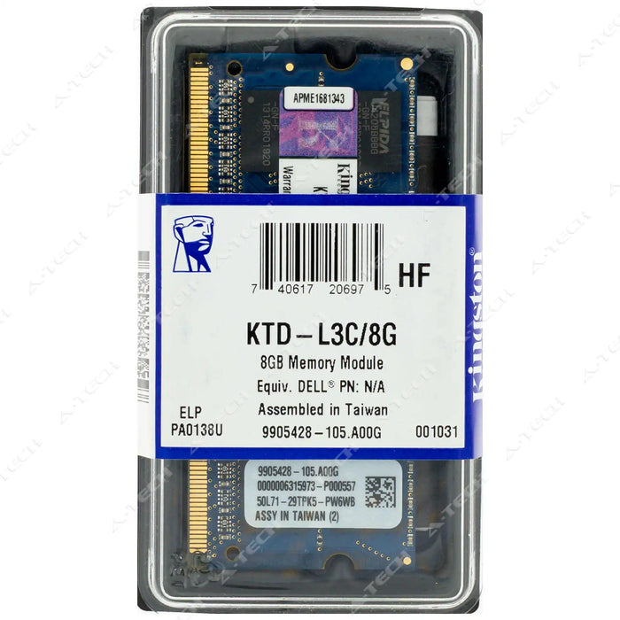 KTD-L3C/8G - Kingston RAM 8GB 2Rx8 PC3-12800 SODIMM DDR3 1600MHz Non-ECC Unbuffered Laptop Memory Module