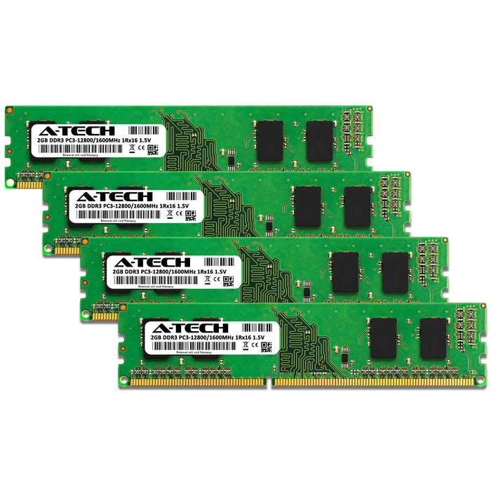 8GB Kit (4 x 2GB) DDR3-1600 (PC3-12800) DIMM SR x16 Desktop Memory RAM