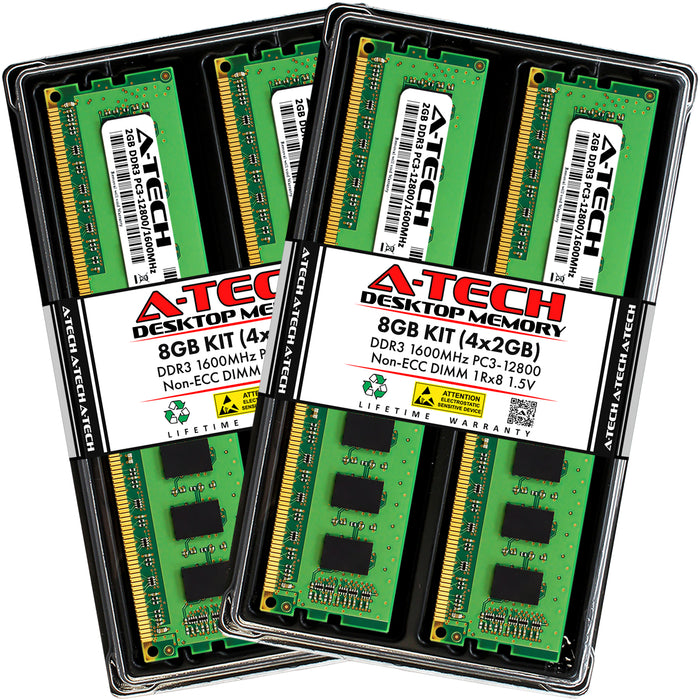8GB Kit (4 x 2GB) DDR3-1600 (PC3-12800) DIMM SR x8 Desktop Memory RAM