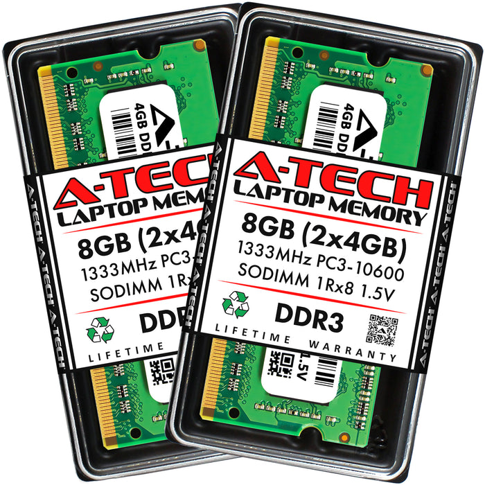 8GB Kit (2 x 4GB) DDR3-1333 (PC3-10600) SODIMM SR x8 Laptop Memory RAM